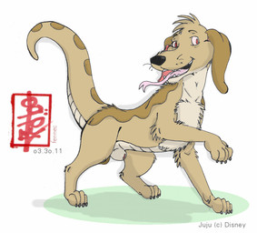 animal_genitalia balls feral fur genitals male quadruped scales sheath solo standing text fennec_(artist) the_princess_and_the_frog juju_(the_princess_and_the_frog) canid canine canis domestic_dog hybrid mammal reptile scalie snake 2011 artist_name