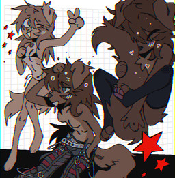 alternative_fashion anthro bangs belt blush blush_lines bodily_fluids bottomwear bra breasts brown_body brown_fur brown_hair clothed clothing drooling featureless_breasts feet female floppy_ears fluffy fluffy_tail fur goth hair handpaw heart_symbol hindpaw legwear long_hair navel one_eye_closed panties pants pants_only partially_clothed pawpads paws saliva smile solo star tail thigh_highs toony topless underwear underwear_only wink deceased_bunny canid canine canis domestic_dog mammal
