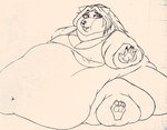 anthro barefoot barely_visible_areola belly big_belly big_butt blush breasts butt chubby_cheeks clothing embarrassed fat_arms feet female hair immobile long_hair morbidly_obese morbidly_obese_anthro morbidly_obese_female mostly_nude navel nipples obese obese_anthro obese_female overweight overweight_anthro overweight_female pawpads paws peeking_nipple solo surprised_expression tight_clothing under_boob rainymoon9 roxy_(rainymoon9) canid canine canis mammal wolf blob_(disambiguation) sketch traditional_media_(artwork) unfinished