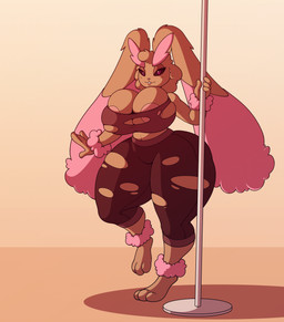 anthro areola areola_slip bedroom_eyes big_areola big_breasts big_butt black_sclera breast_expansion breasts butt cleavage clothed clothing curvy_figure dipstick_ears ear_markings expansion female huge_breasts huge_butt huge_hips huge_thighs lips looking_at_viewer multicolored_ears narrowed_eyes nipples pink_areola pole puffy_areola red_eyes seductive smile solo stripper_pole thick_thighs tight_clothing torn_clothing voluptuous wide_hips cocomania nintendo pokemon generation_4_pokemon lagomorph lopunny mammal pokemon_(species) shiny_pokemon 2019 absurd_res hi_res