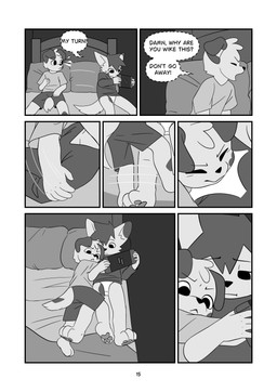angry anthro bed clothing dialogue dim_lighting duo emanata floppy_ears furniture gaming grip head_tuft heart_(marking) hug long_sleeve_shirt long_sleeves male male/male markings pillow playing_video_game spots spotted_markings text tuft underwear young young_anthro young_male minishadefox nintendo nintendo_switch elliot_vance nico_florence canid canine canis domestic_dog mammal absurd_res black_and_white comic english_text hi_res monochrome cousins_(lore)