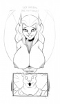 anthro big_breasts breasts clothing duo female fur hair looking_at_viewer male nipples open_mouth smile teeth text wings dbaru disney gargoyles maggie_reed_(gargoyles) talon_(gargoyles) felid feline felis mammal mutate_(gargoyles) monochrome