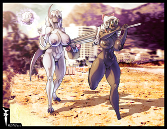 anthro anthrofied beach big_breasts breasts casual_nudity dark dark_body dark_skin duo female fur genitals light_body light_fur nipples nude nude_beach nude_female outdoor_nudity outside seaside social_nudity vulva dnp101 nintendo pokemon lisa_(thatoneflareon) shade_(thatoneflareon) absol canid darkrai generation_3_pokemon generation_4_pokemon legendary_pokemon mammal pokemon_(species)