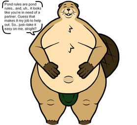 anthro belly big_belly bulge clothing dialogue eyes_closed male navel overweight overweight_male simple_background solo standing text underwear white_background fusionduck disney hoppers_(disney) pixar loaf_(hoppers) beaver mammal rodent 2026 english_text hi_res