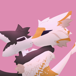 3_fingers 4_ears ambiguous/ambiguous ambiguous_gender anthro black_body black_feathers black_fur black_hair chest_tuft countershading duo eyes_closed feather_hair feathered_wings feathers fingers fur hair hands_on_shoulders holding_each_other hug inner_ear_fluff kiss_on_lips kissing markings multi_ear multicolored_body nude orange_body orange_feathers orange_markings pink_background pseudo_hair romantic romantic_couple side_view simple_background tail tuft tufted_fur white_body white_feathers white_fur white_inner_ear winged_arms wings listeon fyr_(fenrir784) nesani avali avian bird 1:1 2025 colored digital_drawing_(artwork) digital_media_(artwork) hi_res shaded simple_shading male_(lore) maleherm_(lore)