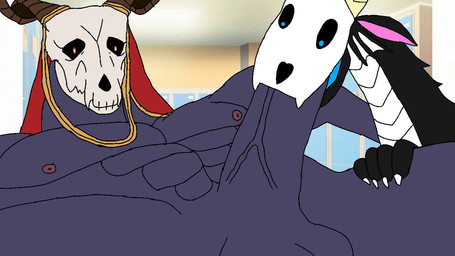 anthro black_body blue_eyes bodily_fluids bone cum cum_in_mouth cum_inside cum_on_penis duo fellatio feral frill_(anatomy) genital_fluids genitals horn looking_pleasured male male/male nipples oral penile penis purple_body red_eyes sex skull skull_head tongue tongue_out sound_warning wraith_05 mythology the_ancient_magus'_bride elias_ainsworth wraith_(wraith_05) demon demon_humanoid dragon humanoid mythological_creature mythological_scalie scalie skull_dragon 16:9 animated short_playtime sound video widescreen