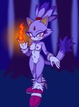 anthro areola blush breasts clothing elemental_manipulation female fire fire_manipulation footwear fur genitals gloves hair handwear looking_at_viewer mostly_nude navel nipples outside plant ponytail purple_body purple_fur pussy shoes smile solo standing tail tree skwid sega sonic_the_hedgehog_(series) blaze_the_cat domestic_cat felid feline felis mammal digital_media_(artwork) hi_res