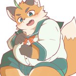 ahoge angry anthro belly blush bottomwear bulge clothing embarrassed fur green_eyes hair male orange_body orange_fur overweight shorts sitting solo young kyo_mas06 tamacolle iyo_(tamacolle) canid canine fox mammal 1:1 hi_res