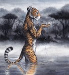 anthro biped countershade_fur countershade_torso countershading fingers fur male partially_submerged pawpads plant reflection solo striped_body striped_fur stripes tail tree water 0laffson felid mammal pantherine tiger hi_res painting_(artwork) watercolor_(artwork)