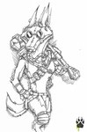 ambiguous_gender anthro biped clothing gas_mask gloves handwear knee_pads mask ranged_weapon rocket_launcher solo standing weapon wolfdawg canid canine mammal 2017 hi_res sketch