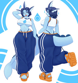 anthro anthrofied big_breasts bottomwear breasts casual_clothing clothing colored_nails female glistening_eyelids hair nails pants short_hair solo sweatpants thong_straps ttothep_arts nintendo pokemon vape_babe_(ttothep_arts) eeveelution generation_1_pokemon pokemon_(species) vaporeon hi_res