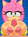 absurd_res amy_rose anthro big_breasts blue_background blush breast_play breasts checkered checkered_background colored_nails duo eulipotyphlan excito female first_person_view genitals green_eyes hair hedgehog hi_res human human_on_anthro humanoid_genitalia humanoid_penis interspecies looking_at_viewer male male/female male_pov mammal nails pattern_background penis pink_hair sega sex simple_background solo_focus sonic_the_hedgehog_(series) tan_body titfuck