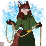 anthro black_nose claws clothed clothing dress female fur green_eyes hair jewelry lasso necklace red_body red_fur red_hair solo tail foxenawolf diana_artemis canid canine fox mammal 1:1 adversarial_noise