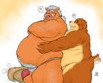 anthro asian_clothing balls belly big_belly blush clothing duo east_asian_clothing erection fundoshi genitals heart_symbol hug hugging_another hugging_from_behind japanese_clothing kemono male male/male overweight overweight_male penis simple_background tail tail_motion tailwag underwear pochizizi bear mammal suid suine sus_(pig) wild_boar 2023 hi_res