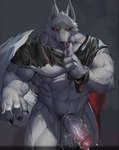 4_fingers abs anthro balls big_muscles big_penis bodily_fluids claws cum cum_on_balls cum_on_penis cum_on_pubes fingers fur genital_fluids genitals grey_body grey_fur humanoid_genitalia humanoid_penis looking_at_viewer male muscular muscular_anthro muscular_male nipple_piercing nipples obliques pecs penis piercing pubes red_eyes serratus simple_background solo thick_penis foooooxes dreamworks puss_in_boots_(franchise) death_(puss_in_boots) canid canine canis mammal wolf 2023 absurd_res digital_media_(artwork) hi_res