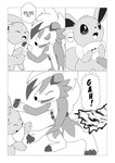 ambiguous_gender attack dialogue dipstick_tail duo feral fur markings multicolored_body multicolored_fur neck_tuft pointy_speech_bubble scared simple_background speech_bubble standing tail tail_markings text throat_grab tuft two_tone_body two_tone_fur white_background dokuase third-party_edit nintendo pokemon eevee generation_1_pokemon generation_7_pokemon lycanroc midnight_lycanroc pokemon_(species) absurd_res black_and_white comic english_text greyscale hard_translated hi_res monochrome right_to_left translated translation_edit