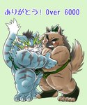 anthro blue_body blue_fur blush bodily_fluids brown_body brown_fur duo fur humanoid_hands kemono male overweight overweight_male scar simple_background sumo sweat white_body white_fur mind_drive mizuse_higomaru lifewonders sengoku_puzzle tokyo_afterschool_summoners raiden_shin'emon yasuyori_(tas) canid canine canis domestic_dog felid mammal pantherine tiger 2021 hi_res