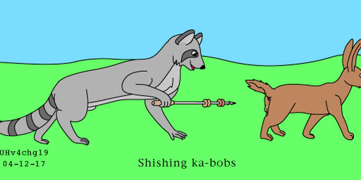 animal_genitalia balls brown_body brown_fur day duo feral fur genitals grass grey_body grey_fur imminent_castration male male/male nude nude_male oblivious outside plant sheath skewer smile tail toony walking urbanhermit lagomorph leporid mammal procyonid rabbit raccoon 2004 colored dated