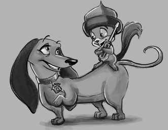 black_nose buckteeth collar_tag female feral food fruit holding_object holding_screwdriver holding_tool house_collar_tag long_ears male nut_(fruit) plant screwdriver smile teeth tools caeledonian hasbro pound_puppies pound_puppies_(2010) mr._nut_nut strudel canid canine canis dachshund domestic_dog hunting_dog mammal rodent sciurid tree_squirrel 2013 black_and_white monochrome