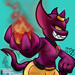 arm_tattoo big_hands big_head bottomwear chest_tattoo clothing evil_grin evil_look female gem gold_(metal) gold_jewelry holding_object horn horn_jewelry horn_ring jewelry name_on_clothing necklace pants pupils purple_body ring_(jewelry) ruby_(gem) sharp_teeth simple_background slit_pupils smile solo spade_tail tail tail_motion tailwag tattoo teeth text throwing_object wide_hipped_female wide_hips yellow_bottomwear yellow_clothing yellow_pants yellow_sclera sinisterslyfox nere_(sinisterslyfox) demon demon_humanoid humanoid imp 1:1 english_description english_text hi_res shaded soft_shading