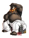 anthro belly big_belly bottomwear clothing male moobs nipples overweight overweight_male pants possession scar sitting solo briarsthorne mihoyo zenless_zone_zero ben_bigger lumus_king bear mammal 2022 3:4 absurd_res hi_res