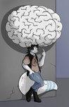 anthro big_brain big_cranium black_hair brain_expansion brain_growth clothed clothing cranium_growth fur g472y hair hi_res huge_brain huge_cranium hyper hyper_brain hyper_cranium male mammal manny_shaddington rodent sciurid shapeshifter solo tagme white_body white_fur