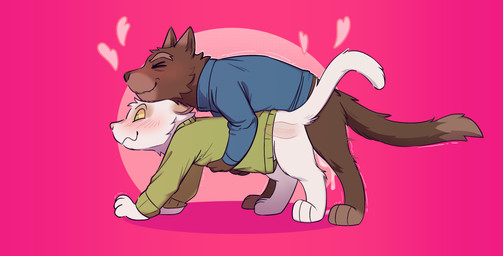 age_difference anthro blue_clothing bodily_fluids brown_body brown_fur clothing cum duo fur genital_fluids genitals green_clothing male male/male older_male penetration penis yellow_sclera catlord domestic_cat felid feline felis mammal absurd_res hi_res