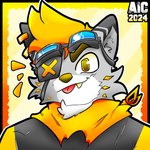 1_eye anthro blep blonde_hair ear_piercing ear_ring eye_patch eyewear hair male piercing ring_piercing scarf smile solo steampunk_goggles tongue tongue_out yellow_eyes yellow_scarf alexishcute alex_carter_(alexishcute) canid canine canis fox hybrid mammal wolf 1:1 2024 hi_res unavailable_at_source