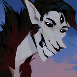 3_eyes anthro beady_eyes black_body black_eyebrows black_fur black_hair cloud eyebrows fangs fur grey_body grey_fur grin hair male multi_eye nude red_body red_fur red_hair sky smile solo teeth unsigned corzh77 species_request 1:1 absurd_res bust_portrait hi_res icon portrait