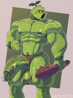 5_fingers abs anthro armpit_hair balls biceps big_balls big_penis blush body_hair clothing deltoids fingers forearm_muscles genitals green_body grey_background half-erect huge_balls huge_penis humanoid_genitalia humanoid_penis male muscular muscular_male navel nipples penis plant saggy_balls simple_background solo underwear vein veiny_penis inayurinko electronic_arts plants_vs._zombies popcap_games elemental_creature flora_fauna peashooter_(pvz) primal_peashooter 2024 hi_res