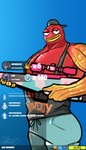 anthro big_butt butt clothed clothing crown gun headgear headwear looking_at_viewer male muscular ranged_weapon rifle smug_face solo text weapon commanderthings epic_games fortnite i_need_more_bullets axo_(fortnite) fish_thicc_(fortnite) meowscles fish marine 2023 absurd_res digital_media_(artwork) english_text hi_res meme