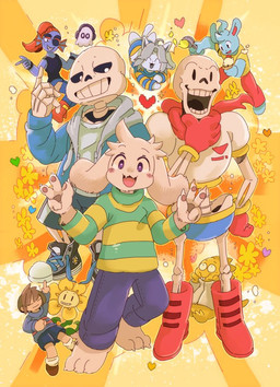 anthro bone group kemono male skeleton rokuyon undertale undertale_(series) alphys asriel_dreemurr flowey_the_flower frisk_(undertale) papyrus_(undertale) sans_(undertale) temmie_(undertale) undyne animated_skeleton boss_monster_(undertale) bovid caprine ghost goat human humanoid lagomorph leporid mammal rabbit spirit tem undead 2017 colorful_theme