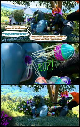anal anal_egg_insertion anal_launching anus artificial_insemination bodily_fluids bunny_costume butt clothing costume cum dialogue easter_egg egg egg_insertion genital_fluids genitals holidays lube oviposition pregnant text renceifer easter blueberry_(springtrapped) rain_antifer_(renceifer) 3d_(artwork) absurd_res comic digital_media_(artwork) english_text hi_res