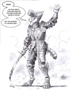 anthro armor biped blood blood_on_object blood_on_sword blood_on_weapon bodily_fluids clothing codpiece couter cuisse dagger dialogue digitigrade furgonomic_armor furgonomics gauntlets gloves gorget greaves handwear headgear helmet holding_melee_weapon holding_object holding_sword holding_weapon knight male melee_weapon open_mouth pauldron poleyn raised_visor rerebrace sabatons solo speech_bubble sword tail_armor tassets text vambrace visor_helmet warrior weapon 0laffson caracal caracal_(genus) felid feline mammal 2026 english_text hi_res traditional_media_(artwork)