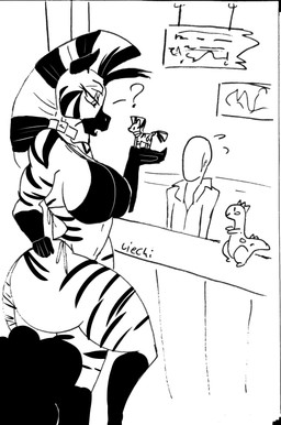 alternate_universe bikini clothing dinky_dino_shop duo swimwear thick_thighs toy two-piece_swimsuit liechi fallout fallout_equestria friendship_is_magic hasbro microsoft my_little_pony lars_(code-shark101) zecora_(mlp) equid equine horse mammal zebra absurd_res hi_res monochrome