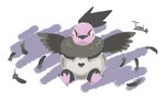 2017 5:3 ambiguous_gender artist_name beak eggshell feathers feral front_view generation_5_pokemon grey_beak grey_body grey_feathers hi_res lineless looking_at_viewer neck_tuft nintendo pink_body pokemon pokemon_(species) red_eyes shell simple_background sitting solo spread_wings temitess tuft vullaby white_background wings
