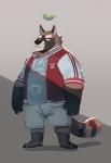 anthro bottomwear clothing humanoid_hands leaf male overweight overweight_anthro overweight_male shirt shorts solo topwear cyanroll kuon_(cyanroll) canid canine mammal raccoon_dog tanuki 2019