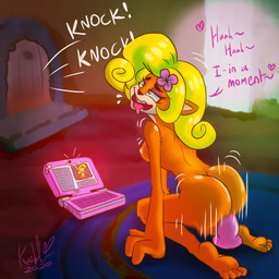 ahegao ambiguous_penetration anthro blonde_hair bodily_fluids breasts butt cam_show camera computer cross-eyed dialogue dildo dildo_insertion dildo_sitting drooling electronics feet female fur genitals green_eyes hair laptop livestream long_hair looking_pleasured masturbation motion_blur motion_lines nipples nude open_mouth orgasm penetration recording saliva sex_toy sex_toy_insertion smile solo text toes tongue tongue_out vulva webcam kaibl_(artist) activision crash_bandicoot_(series) coco_bandicoot bandicoot mammal marsupial 1:1 english_text