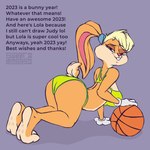 all_fours anthro ass_up back_muscles ball bangs basketball basketball_(ball) bedroom_eyes big_breasts big_butt bikini biped blonde_hair blue_eyes breasts butt cheek_tuft clothed clothed_anthro clothed_female clothing eyebrow_through_hair eyebrows eyelashes facial_tuft feet female fingers fluffy fluffy_tail fur fur_markings gloves green_bikini green_clothing green_swimwear hair half-closed_eyes hand_on_object handwear holidays long_ears looking_at_viewer markings multicolored_body multicolored_fur narrowed_eyes paws pink_nose pose presenting presenting_hindquarters purple_background raised_eyebrow seductive sexy_eyes shadow short_hair short_snout short_tail side_boob side_view simple_background simple_coloring skimpy smile snout soles solo swimwear tail tan_body tan_fur teasing teeth teeth_showing text thick_thighs toes translucent translucent_hair tuft two-piece_swimsuit two_tone_body two_tone_fur two_tone_tail wide_hips sweet.lemons looney_tunes new_year warner_brothers lola_bunny lagomorph leporid mammal rabbit 1:1 2022 digital_drawing_(artwork) digital_media_(artwork) digital_painting_(artwork) english_text full-length_portrait hi_res painting_(artwork) pinup portrait shaded signature simple_shading