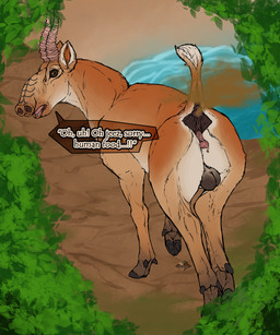 alternative_fashion anatomically_correct animal_genitalia balls behind_another butt embarrassed fart fart_cloud fart_fetish farting_at_viewer feral genitals herm intersex looking_at_viewer looking_back micropenis penis piercing punk rear_view sapient small_penis solo_focus startle startled uplifted vulva yonnixart matija_(shu_the_dragon) antelope bovid mammal saiga_antelope true_antelope 5:6 absurd_res hi_res