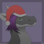 christmas_clothing christmas_headwear clothing feral green_eyes hair hat headgear headwear holidays horn male purple_hair santa_hat short_hair simple_background smile solo zemble christmas mythology seren_duskflare dragon mythological_creature mythological_scalie scalie 1:1