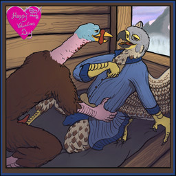 4_toes anisodactyl anthro avian_caruncle avian_feet beak bed black_border blue_briefs blue_clothing blue_underwear border briefs cere_(anatomy) chastity_bulge chastity_cage chastity_device chastity_under_clothing clothed clothing cloud coat duo feathers feet furniture genitals grey_body grey_feathers hand_on_hip heart_symbol holidays inside kneeling leaning leaning_backward leaning_forward looking_at_another looking_at_partner looking_at_viewer male male/male mountain multicolored_body multicolored_eyes multicolored_feathers open_beak open_mouth penis pink_scutes romantic romantic_couple scuted_arms scutes snood_(anatomy) snow talons tan_body tan_feathers text toes tongue topwear two_tone_body two_tone_eyes two_tone_feathers unbuttoning unbuttoning_shirt underwear undressing undressing_self wearing_chastity_cage wearing_chastity_device window wings wrinkles yellow_scutes tzair_(artist) konarak_(tzair) tzair_(character) avian bird falcon falconid galliform peregrine_falcon phasianid turkey 1:1 2026 digital_drawing_(artwork) digital_media_(artwork) english_text shaded signature