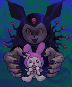 anthro big_feet big_hands black_eyes black_nails bone chibi clothing colored_nails creepy creepy_cute disembodied_hand duo eyelashes feet female flower fool's_hat fur hat headgear headwear hood horror_(theme) looking_at_viewer nails open_mouth pink_nose plant scared semi-anthro shocked size_difference skull smile white_body white_fur yellow_nose plastiboo onegai_my_melody sanrio the_scream kuromi my_melody demon lagomorph leporid mammal monster rabbit 2020 digital_drawing_(artwork) digital_media_(artwork) hi_res