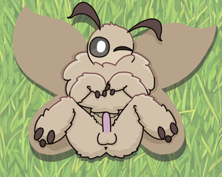 ambiguous_gender antennae_(anatomy) anthro black_eyes black_sclera butt erection fluffy front_view fur genitals grass hand_on_chest happy head_tilt insect_wings legs_up lepidopteran_wings looking_at_viewer lying male nude_anthro on_back on_grass on_ground one_eye_closed penis plant presenting presenting_hindquarters solo spread_legs spread_wings spreading tan_body tan_fur wings wink nobuddy fluff_(nobuddy) arthropod insect lepidopteran moth hi_res