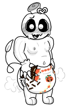 anthro big_diaper bodily_fluids caught_off_guard clean_diaper diaper embarrassed food for_a_head fruit halloween_themed holidays jack-o'-lantern leaf leaf_tail looking_at_viewer male moobs mostly_monochrome plant pumpkin pumpkin_head shy_smile simple_background slightly_chubby small_moobs solo sweat sweatdrop tail walk-in wetness_indicator worried young young_male pebblegorepup blushcrunch_studio dandy's_world halloween gourdy_holloway object_head toon_(dandy's_world) hi_res sketch
