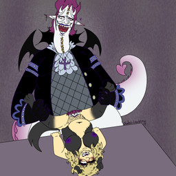 big_breasts bodily_fluids breasts canon_x_oc fatlizard female lizard_tail male male/female overweight overweight_male puppy_girl size_difference slightly_chubby small_wings sweat warlord wings one_piece gecko_moria demon human mammal 1:1 hi_res