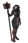 anthro armor black_armor black_body black_fur black_hair bone boots clothing female footwear fur glowing glowing_eyes hair leather leather_boots leather_clothing leather_footwear mace melee_weapon polearm red_eyes shoes skull skull_head solo weapon mysa.a stygia_(timestay) beowolf_(rwby) demi_grimm grimm_(rwby) absurd_res hi_res