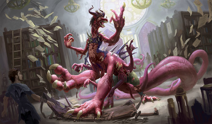 ambiguous_gender anthro bat_wings big_hands body_horror claws clothing corruption group growth huge_hands human_to_anthro humanoid_pointy_ears inside library long_body macro macro_anthro macro_male magic male membrane_(anatomy) membranous_wings mid_transformation multi_arm multi_leg multi_limb multifur mutation paws pointy_ears scales species_transformation spiked_tail spikes spikes_(anatomy) tail tentacles tentacles_everywhere torn_clothing transformation wings seylyn spectrumshift european_mythology mythology demon dragon monster mythological_creature mythological_scalie scalie tentacle_creature western_dragon artist_collaboration