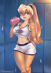 anthro basketball basketball_uniform bedroom_eyes belly big_breasts blonde_hair blue_eyes bodily_fluids bottle bottled_water breasts cleavage clothed clothing container female fluffy fluffy_tail fur hair locker locker_room long_ears narrowed_eyes navel open_mouth public seductive shirt short_tail smile solo sport sportswear sweat sweatdrop tail tank_top teeth text text_on_clothing text_on_shirt text_on_tank_top text_on_topwear tongue topwear tune_squad_outfit tune_squad_outfit_(1996) uniform wet white_body white_fur kiwanoni looney_tunes space_jam warner_brothers lola_bunny lagomorph leporid mammal rabbit absurd_res english_text hi_res