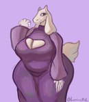 anthro big_breasts boss_monster_(undertale) breasts cleavage cleavage_cutout clothed clothing curvy_figure cutout dress female fur hi_res huge_breasts luminared overweight overweight_female purple_clothing purple_robe robe slightly_chubby slightly_chubby_female solo thick_thighs toriel undertale_(series) voluptuous voluptuous_female white_body white_fur wide_hips